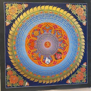 Vibrant Hand-Painted Wall Traditional Tibetan Om(In Sanskrit Script) Mandala .